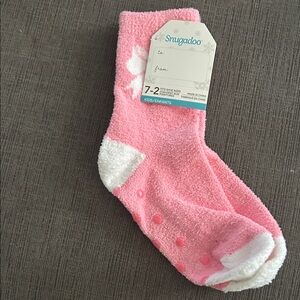 SNUGADOO Cozy Socks With Grippers Pink Bow Kids 7-2 NWT